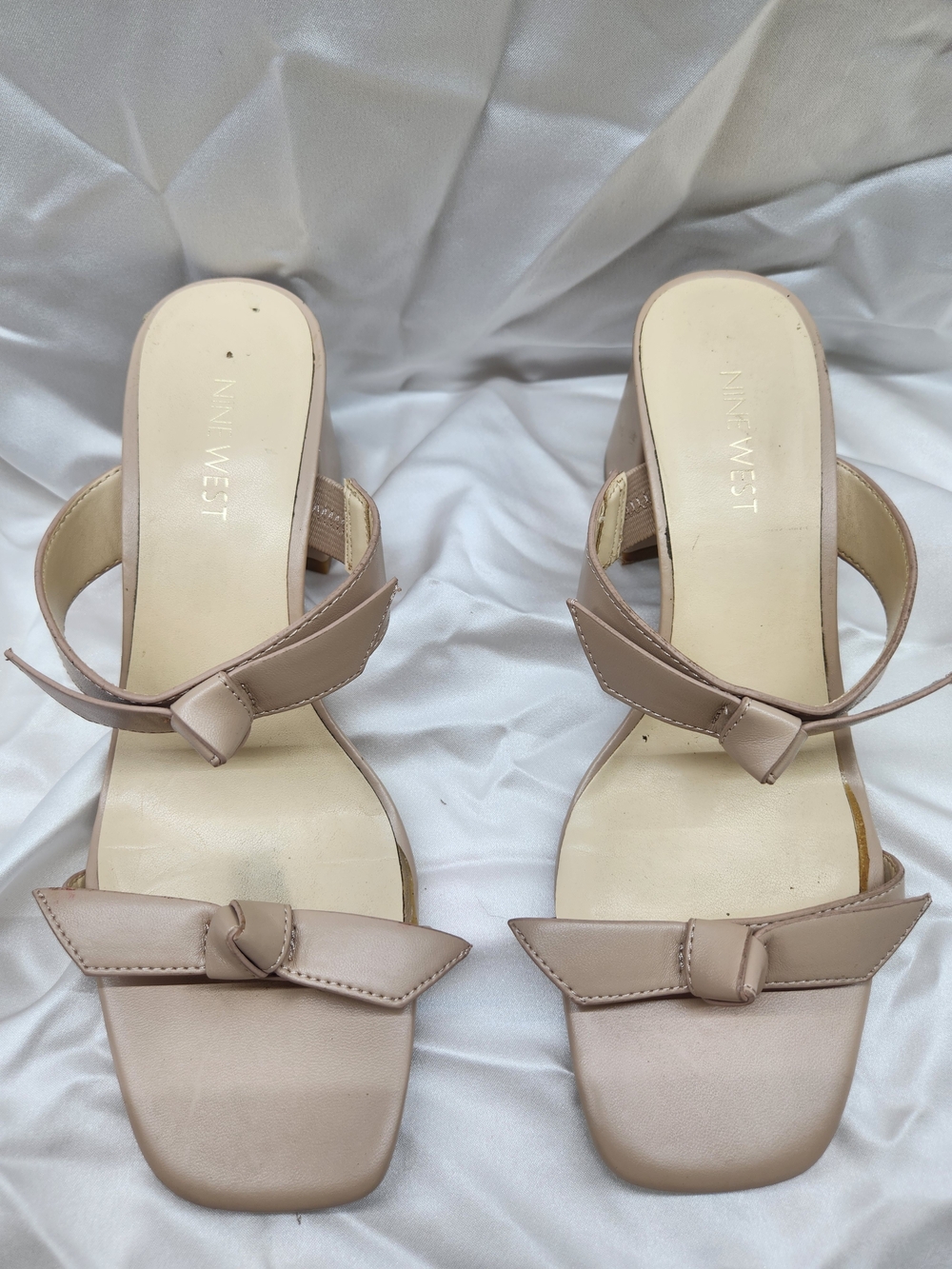 Nine West Beige Bow-Strap Heeled Sandals